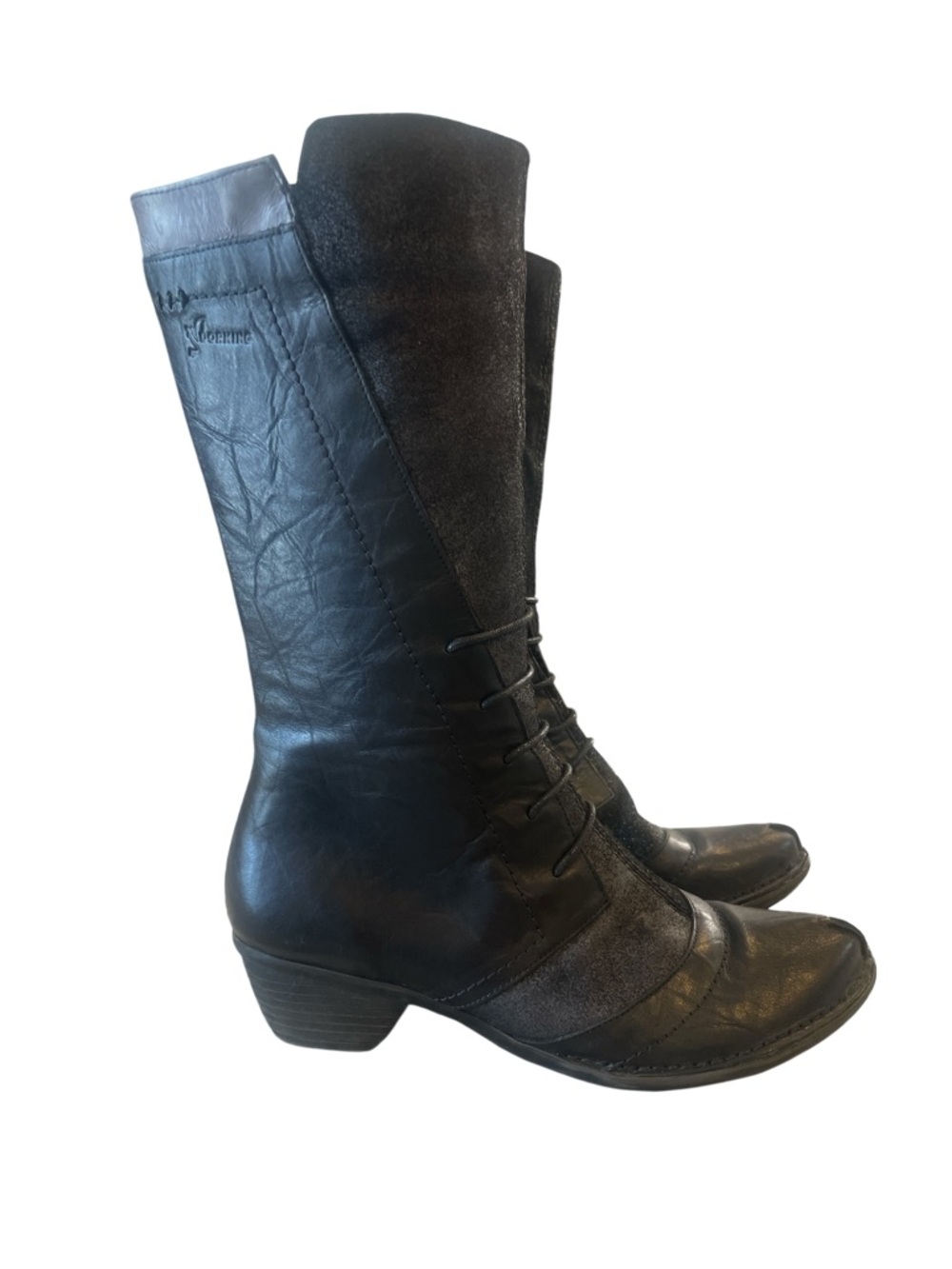 Short Black Women's Leather Lace-Up Mid-Calf Boots